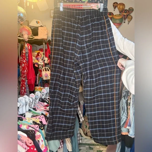 Jenni Kayne Black Plaid SOFT with Light Blue and Tan Windowpane PLAID FLANNEL - Picture 4 of 5